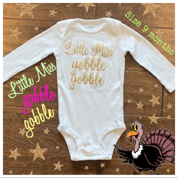 Little Miss Gobble Gobble Thanksgiving Baby Girls Glitter Onesie 9 Months - Picture 1 of 4